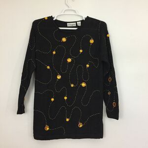 (JL) VTG Donagain Women's Sweater Size M Rhinestone Embellished Grandma Black